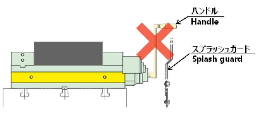 図：運転前にハンドルを外す（スプラッシュガードに干渉する危険）